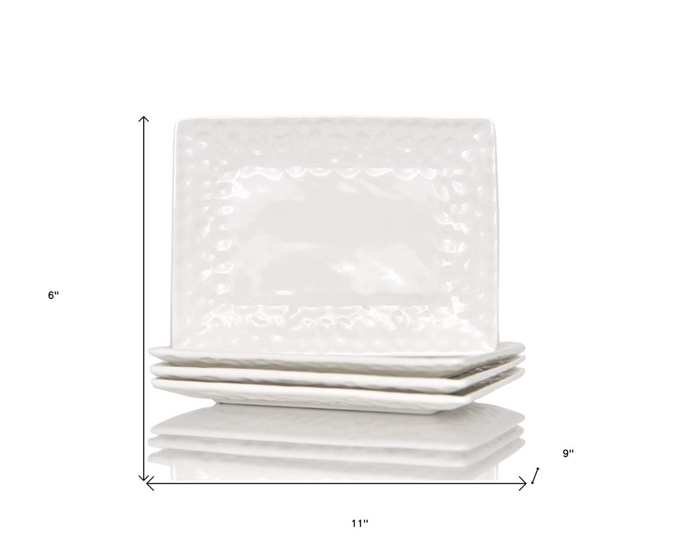 White Six Piece Rectangle Pebbled Porcelain Service For Six Dinner Plate Set - Homeroots - Flyclothing LLC
