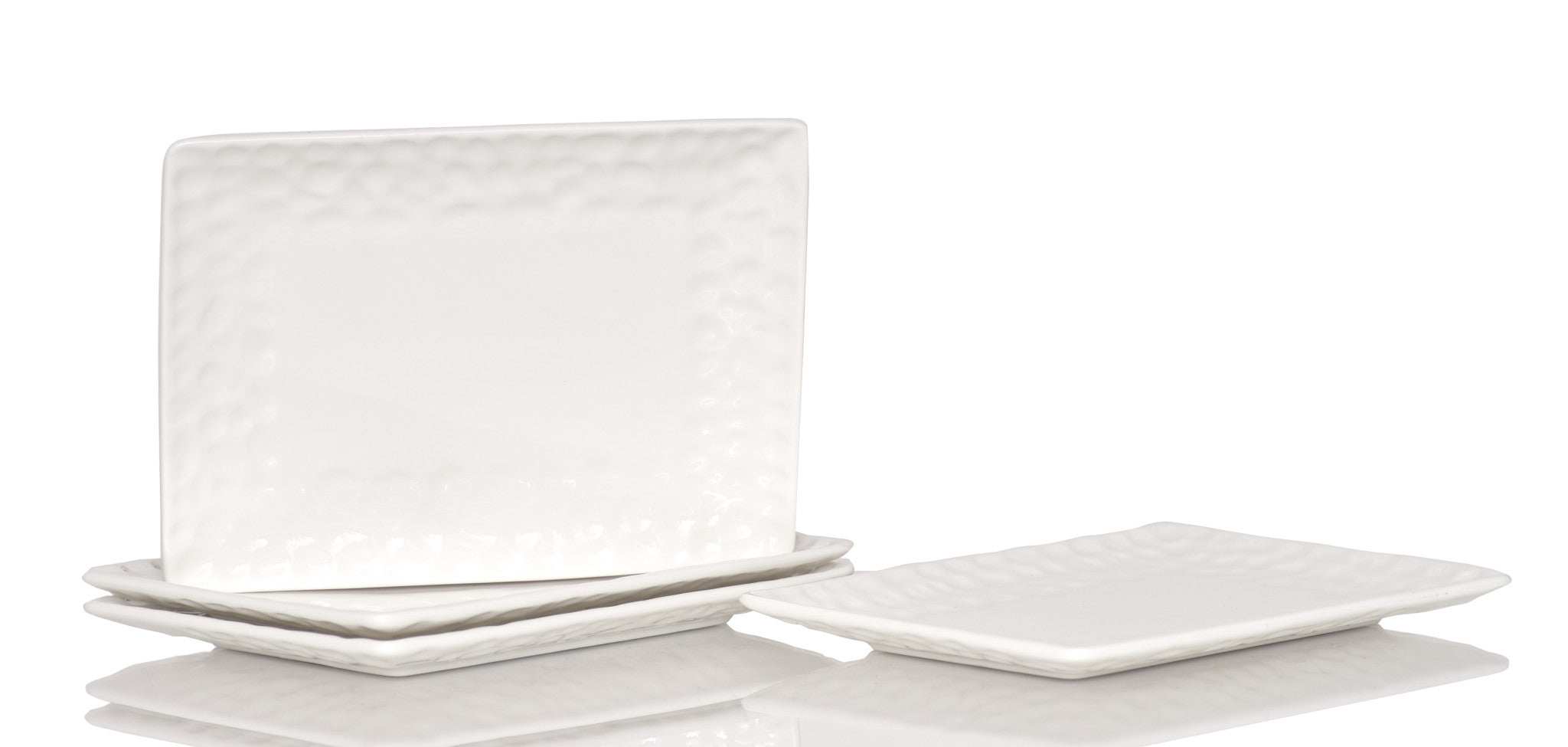 White Six Piece Rectangle Pebbled Porcelain Service For Six Salad Plate Set - Homeroots - Flyclothing LLC