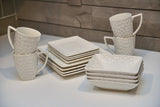 White Six Piece Rectangle Pebbled Porcelain Service For Six Salad Plate Set - Homeroots - Flyclothing LLC