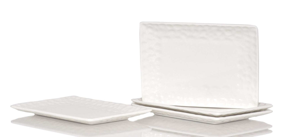 White Six Piece Rectangle Pebbled Porcelain Service For Six Salad Plate Set - Homeroots - Flyclothing LLC