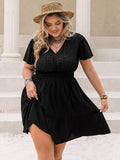 Plus Size V-Neck Flutter Sleeve Mini Dress - Trendsi
