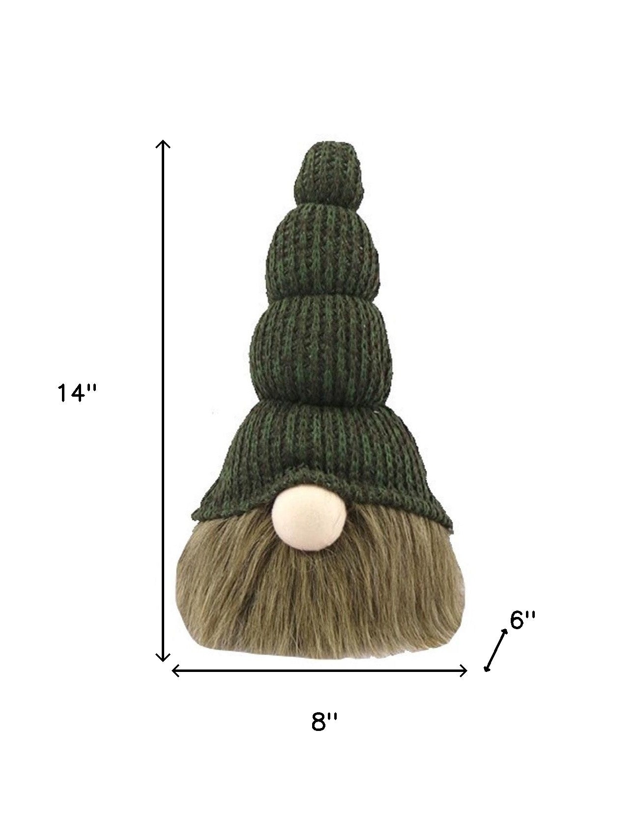 14" Green Chunky Knit Hat Fabric Sitting Gnome Sculpture - Homeroots - Flyclothing LLC