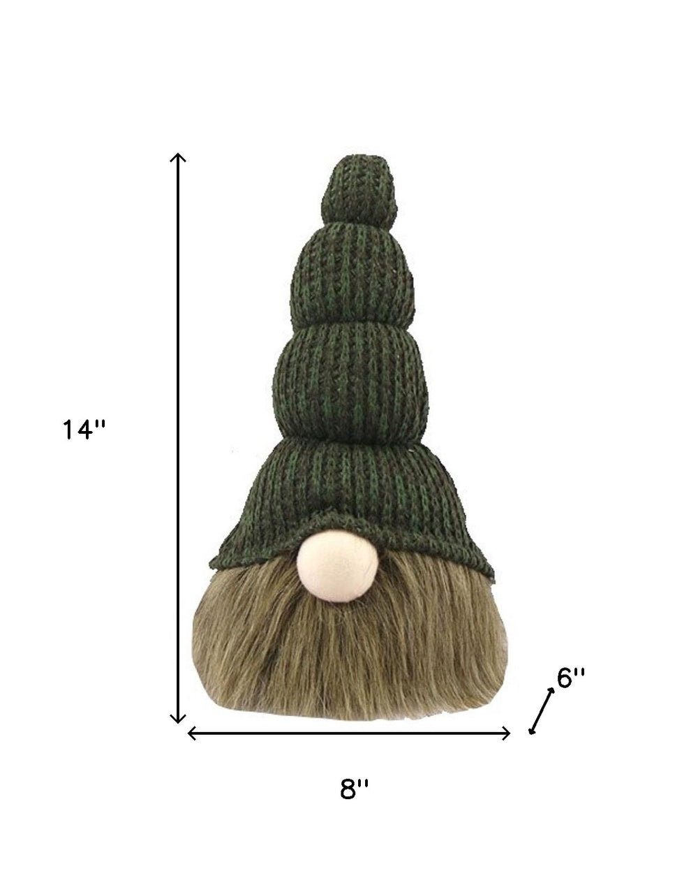 14" Green Chunky Knit Hat Fabric Sitting Gnome Sculpture - Homeroots