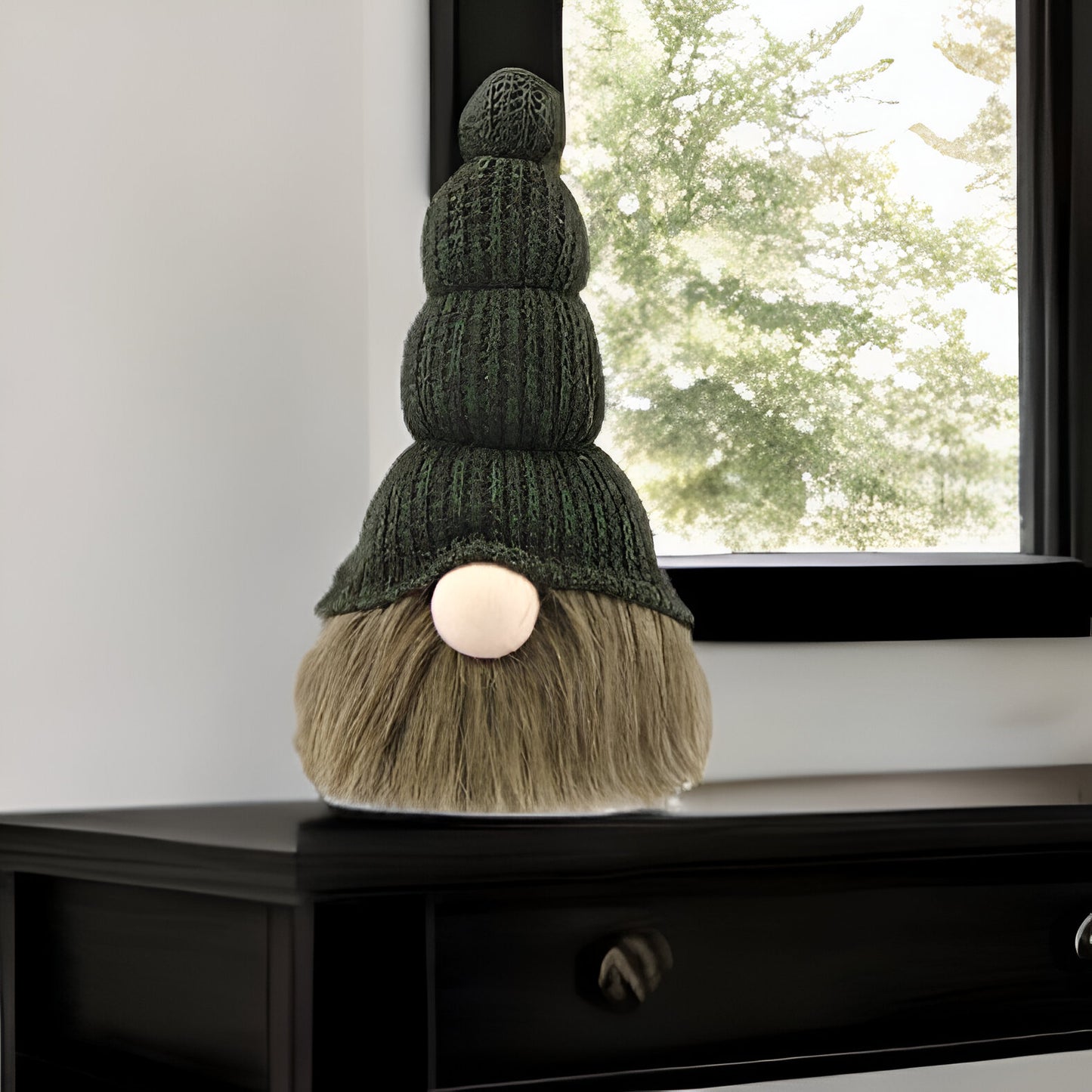 14" Green Chunky Knit Hat Fabric Sitting Gnome Sculpture - Homeroots - Flyclothing LLC