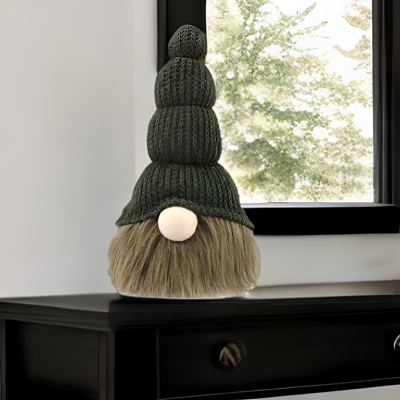 14" Green Chunky Knit Hat Fabric Sitting Gnome Sculpture - Homeroots - Flyclothing LLC