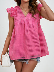 Ruched V-Neck Cap Sleeve Blouse - Trendsi
