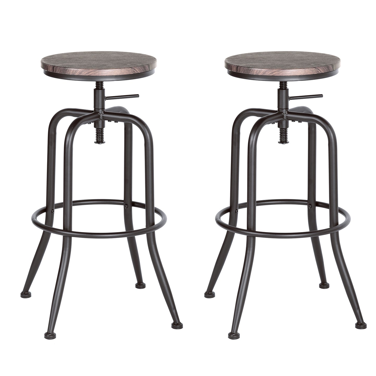 Set of Two Brown And Black Solid Wood And Steel Swivel Backless Counter Height Bar Chairs - Homeroots - Flyclothing LLC