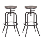 Set of Two Brown And Black Solid Wood And Steel Swivel Backless Counter Height Bar Chairs - Homeroots - Flyclothing LLC