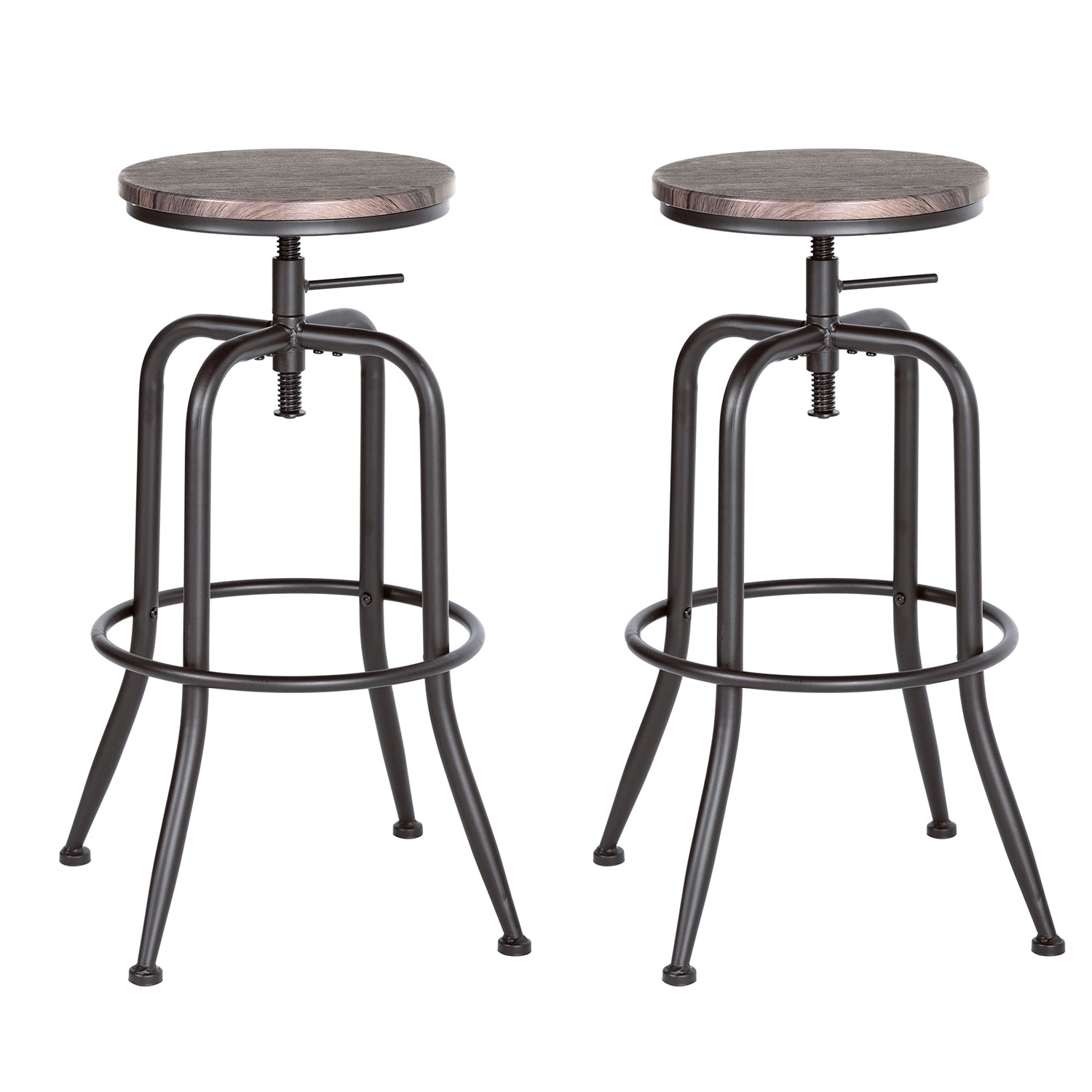 Set of Two Brown And Black Solid Wood And Steel Swivel Backless Counter Height Bar Chairs - Homeroots - Flyclothing LLC
