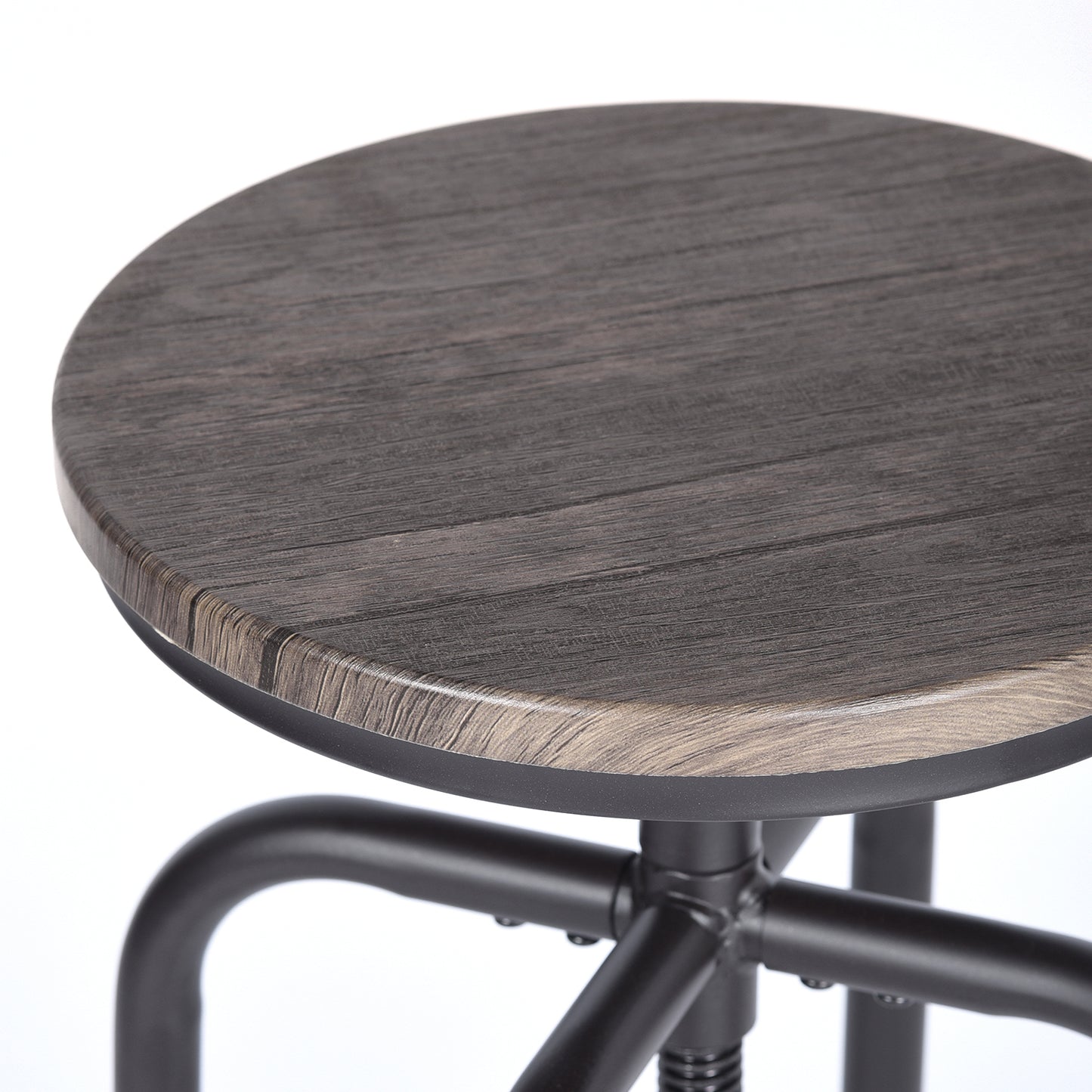 Set of Two Brown And Black Solid Wood And Steel Swivel Backless Counter Height Bar Chairs - Homeroots - Flyclothing LLC