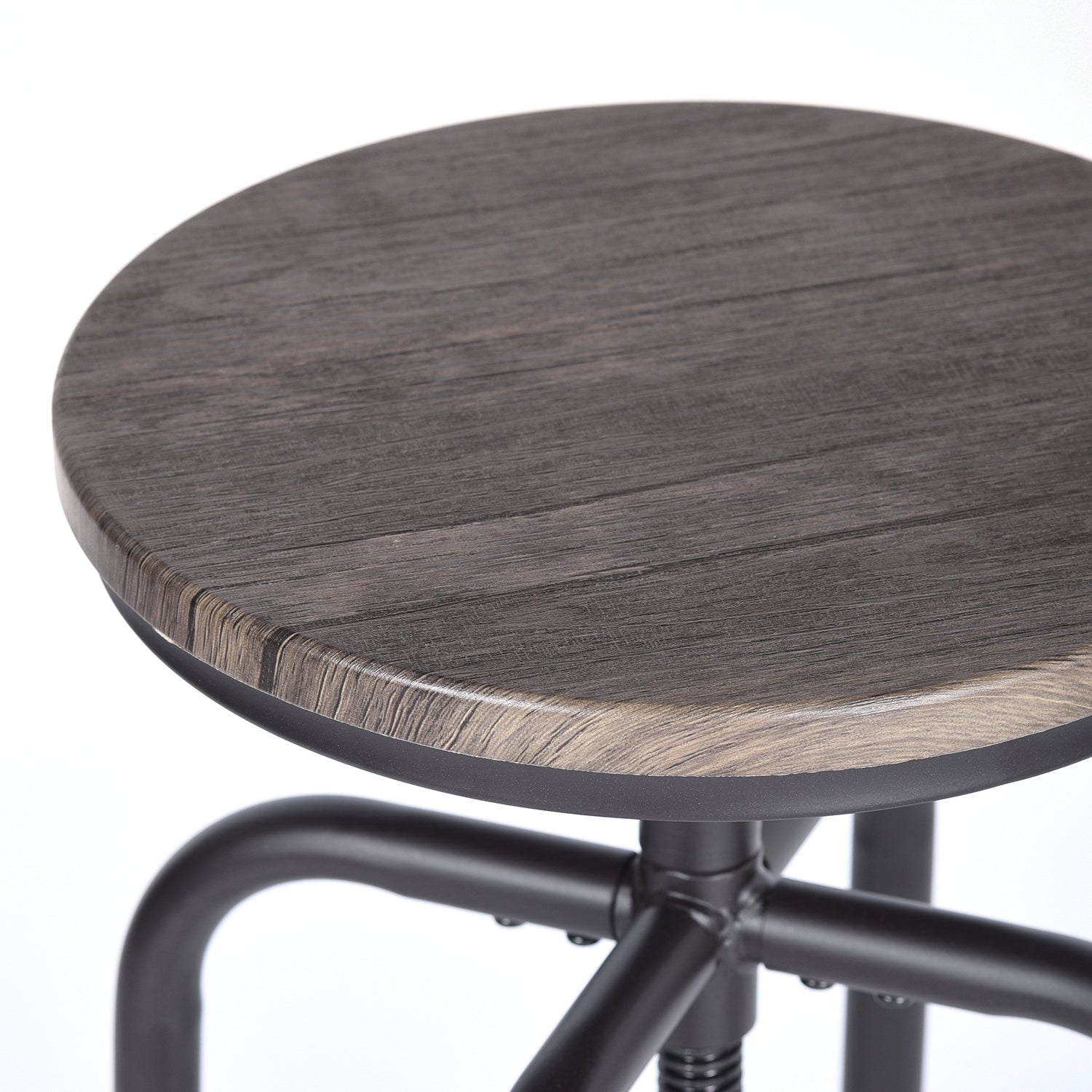 Set of Two Brown And Black Solid Wood And Steel Swivel Backless Counter Height Bar Chairs - Homeroots - Flyclothing LLC