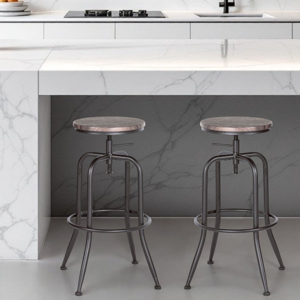 Set of Two Brown And Black Solid Wood And Steel Swivel Backless Counter Height Bar Chairs - Homeroots - Flyclothing LLC