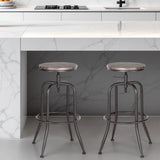 Set of Two Brown And Black Solid Wood And Steel Swivel Backless Counter Height Bar Chairs - Homeroots - Flyclothing LLC