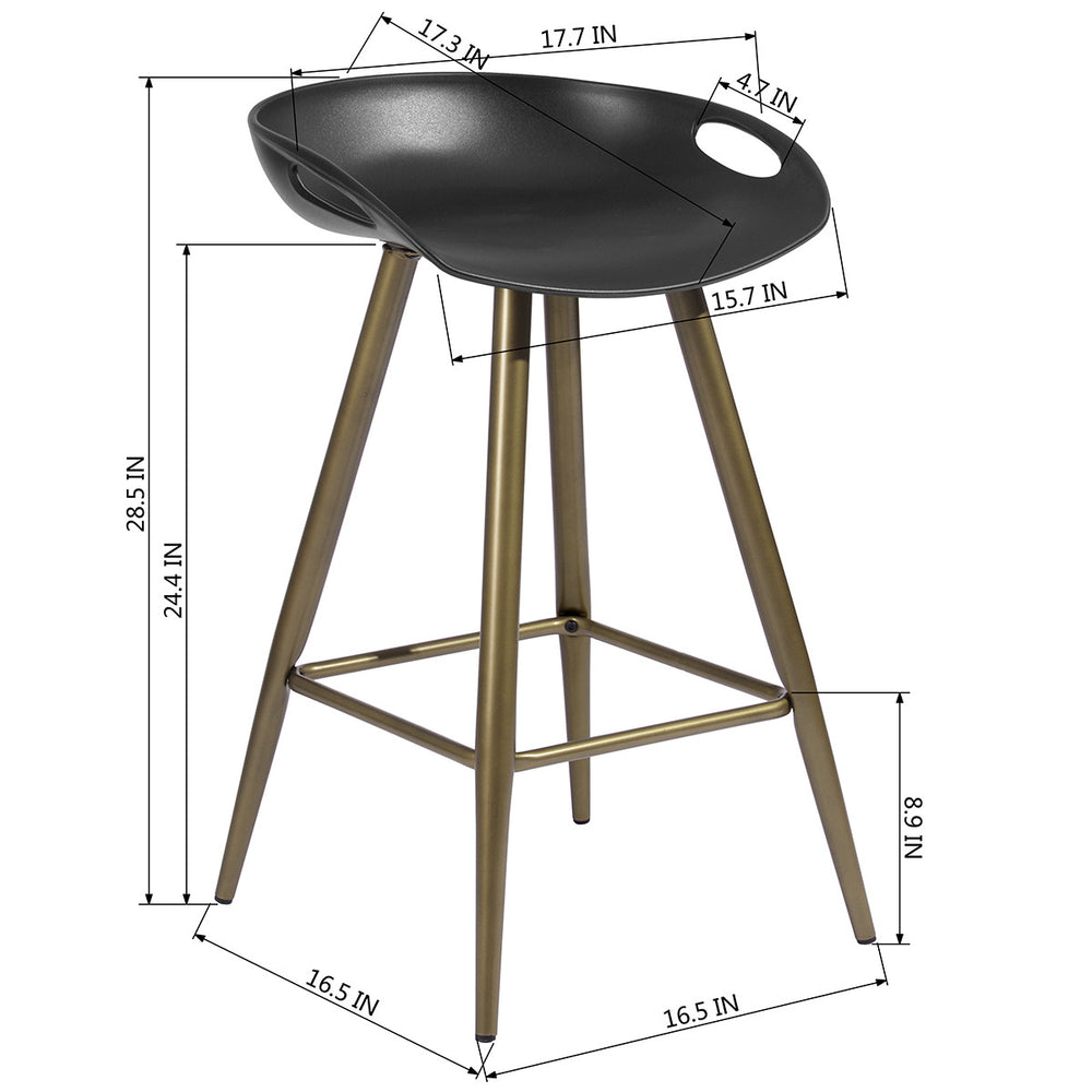 Set of Two 24" Black And Bronze Steel Backless Counter Height Bar Chairs - Homeroots - Flyclothing LLC