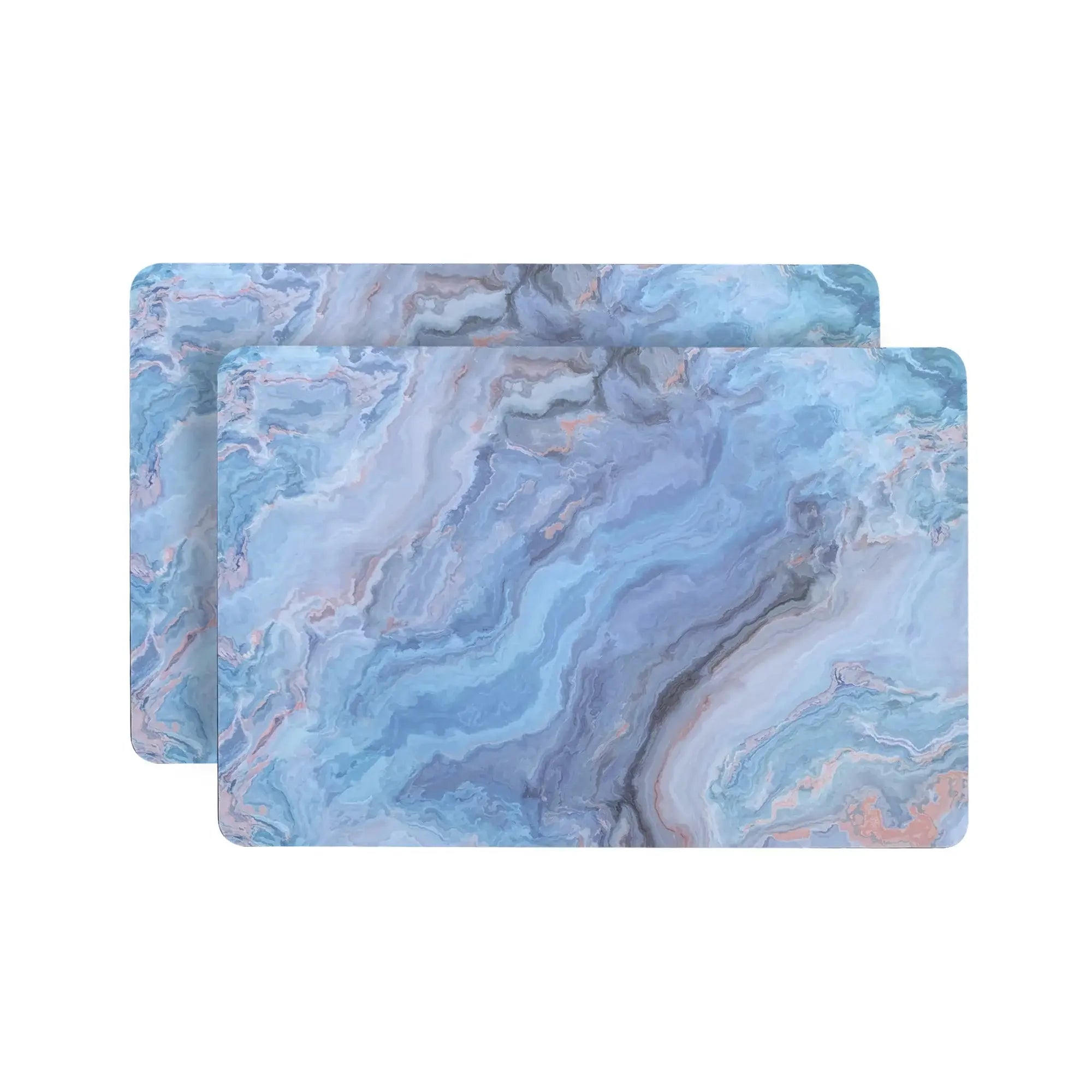 18" Set of Two Blue Abstract Faux Marble Cork Placemats - Homeroots - Flyclothing LLC