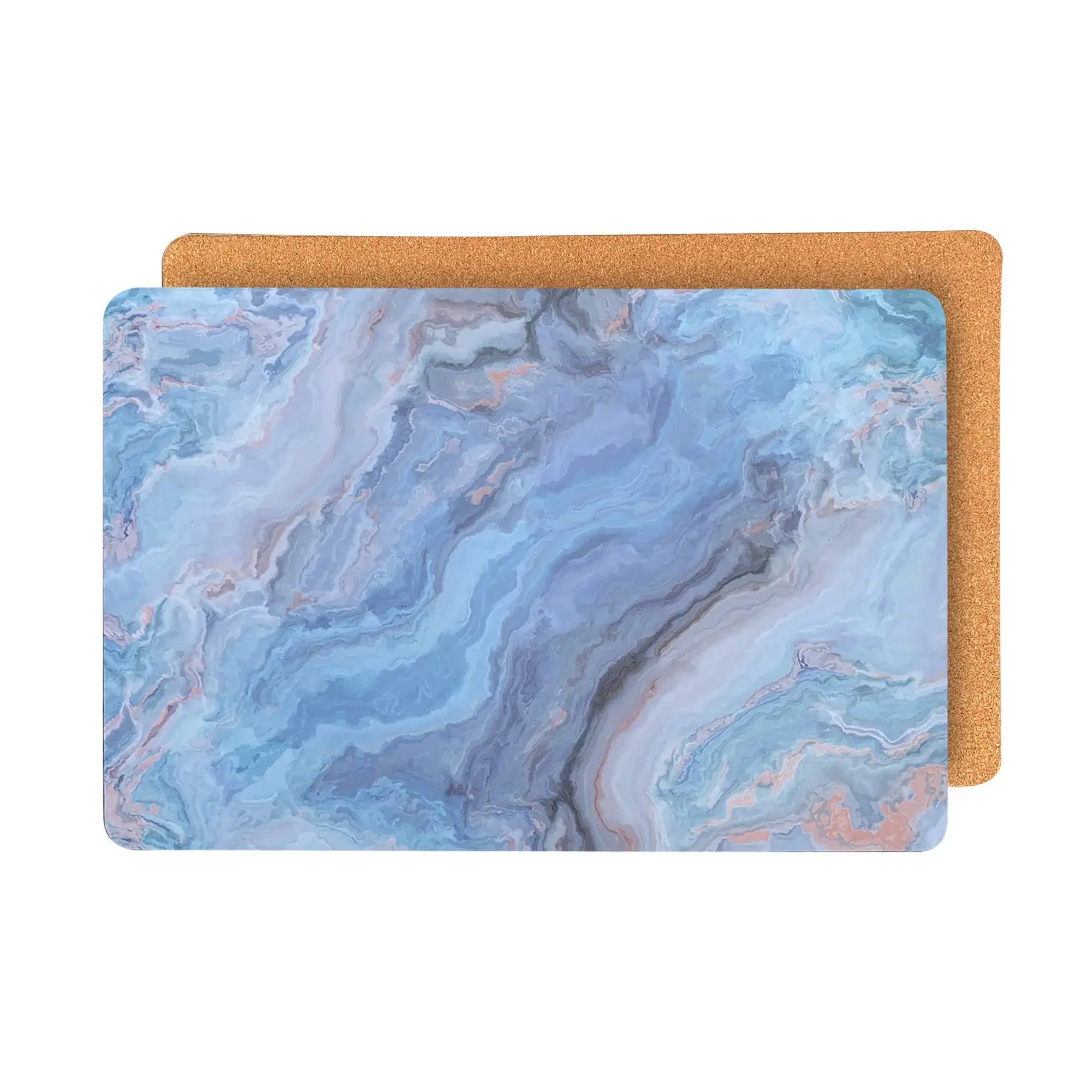 18" Set of Two Blue Abstract Faux Marble Cork Placemats - Homeroots - Flyclothing LLC