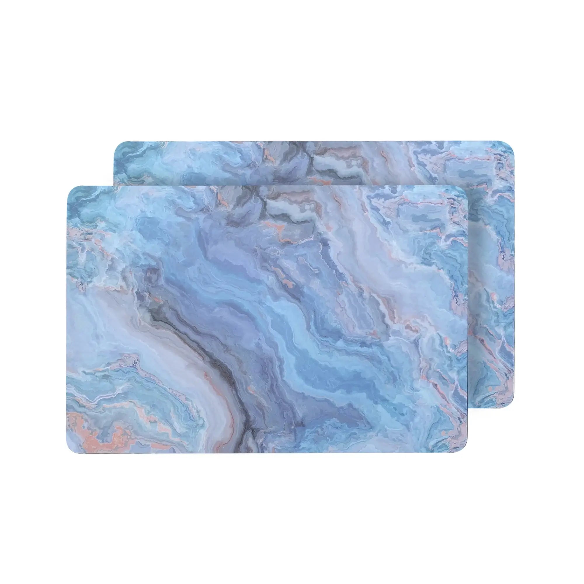 18" Set of Two Blue Abstract Faux Marble Cork Placemats - Homeroots - Flyclothing LLC