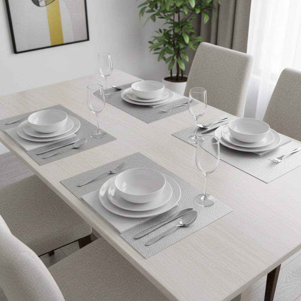 18" Set of Four Silver Vinyl Placemats - HomeRoots - Flyclothing LLC