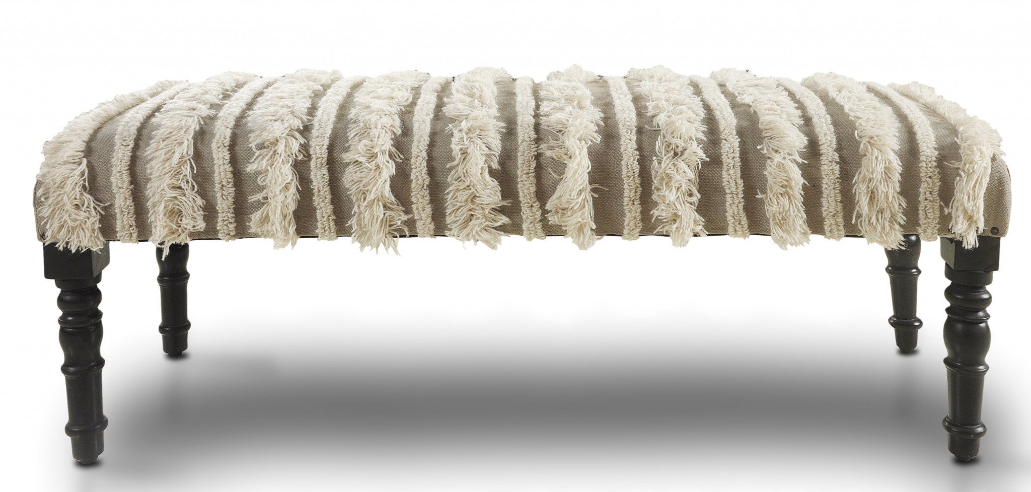 47" Cream Textural Boho Stripe Black Leg Upholstered Bench - Homeroots - Flyclothing LLC