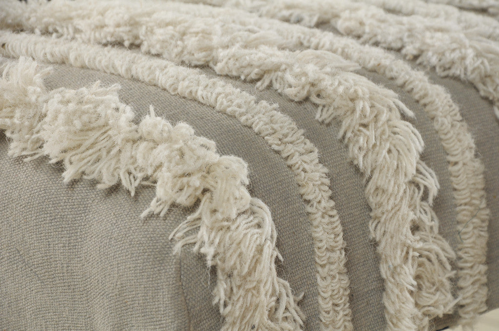 47" Cream Textural Boho Stripe Black Leg Upholstered Bench - Homeroots - Flyclothing LLC
