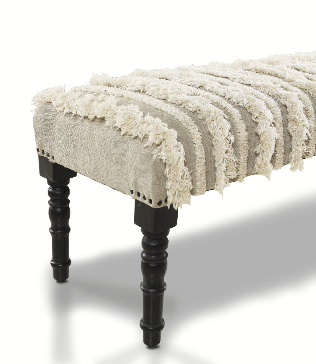 47" Cream Textural Boho Stripe Black Leg Upholstered Bench - Homeroots - Flyclothing LLC