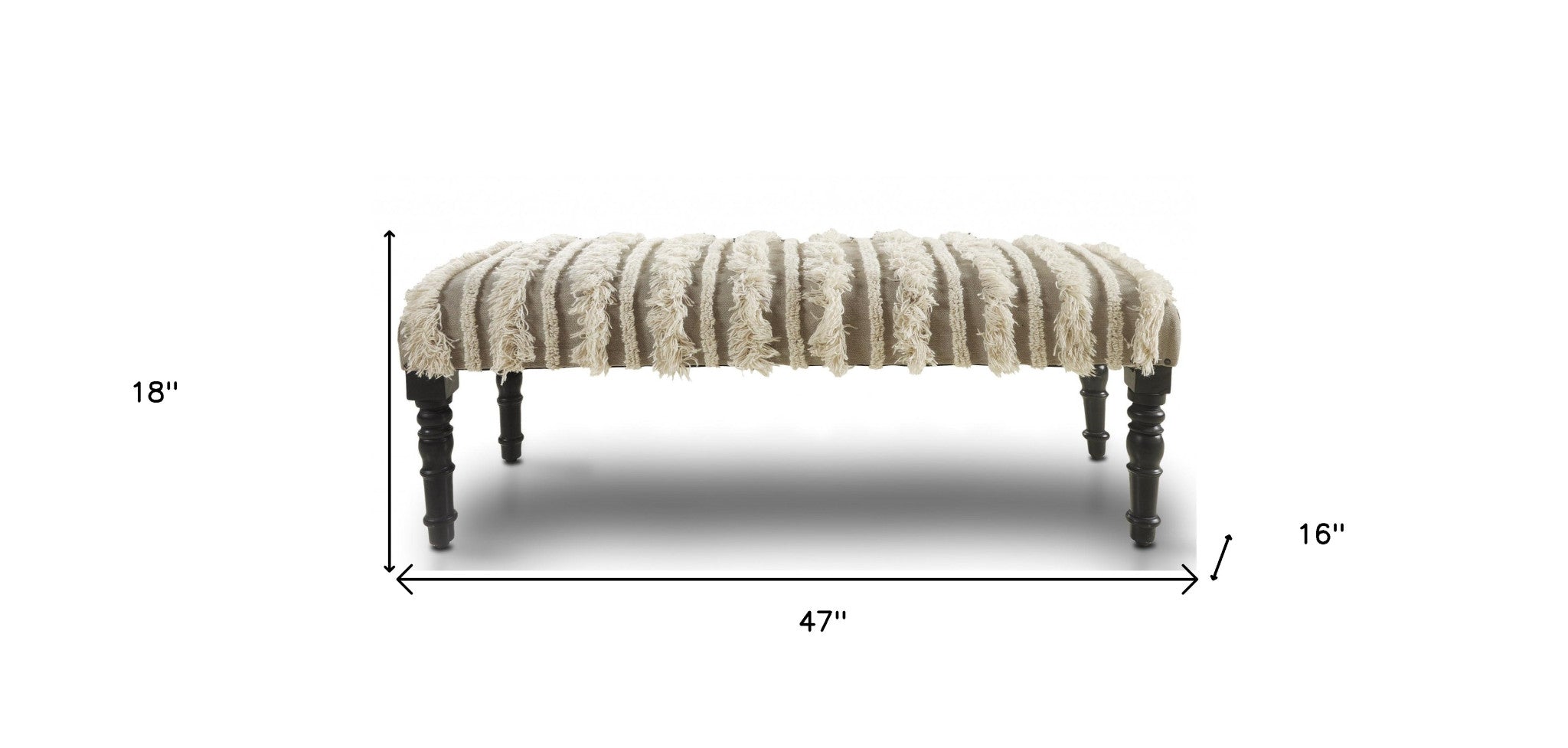 47" Cream Textural Boho Stripe Black Leg Upholstered Bench - Homeroots - Flyclothing LLC