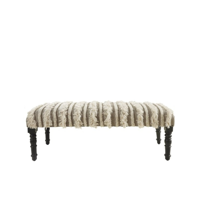 47" Cream Textural Boho Stripe Black Leg Upholstered Bench - Homeroots - Flyclothing LLC
