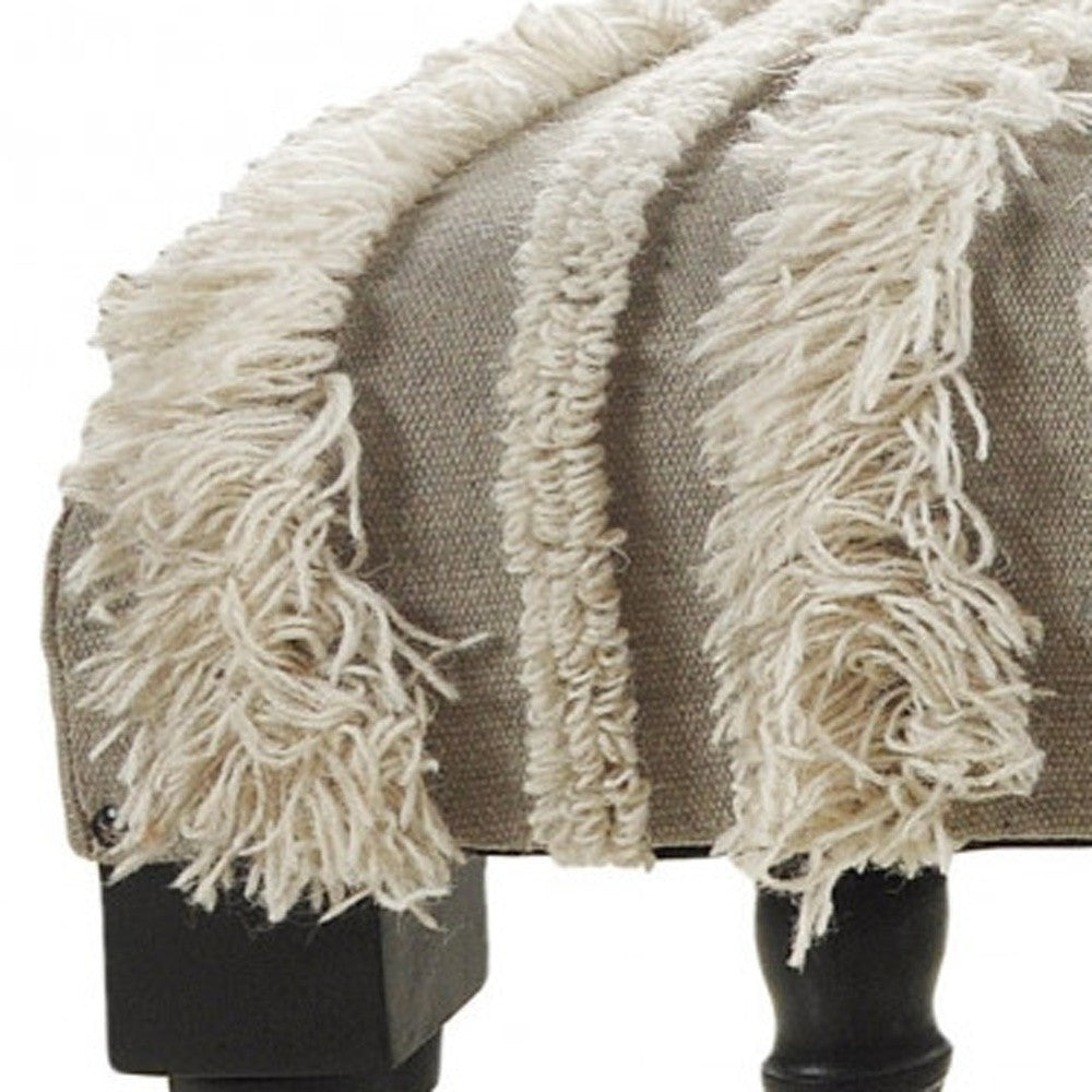 47" Cream Textural Boho Stripe Black Leg Upholstered Bench - Homeroots - Flyclothing LLC