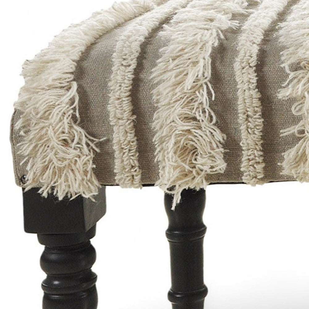 47" Cream Textural Boho Stripe Black Leg Upholstered Bench - Homeroots - Flyclothing LLC