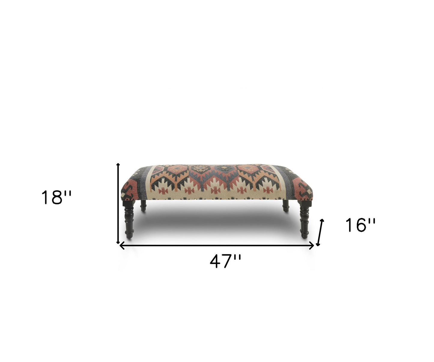 47" Brown Red and Natural Black Leg Southwest Upholstered Bench - Homeroots - Flyclothing LLC