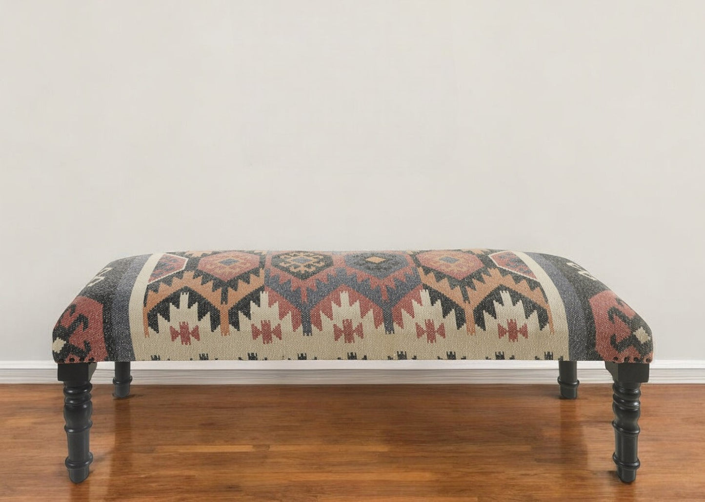 47" Brown Red and Natural Black Leg Southwest Upholstered Bench - Homeroots - Flyclothing LLC