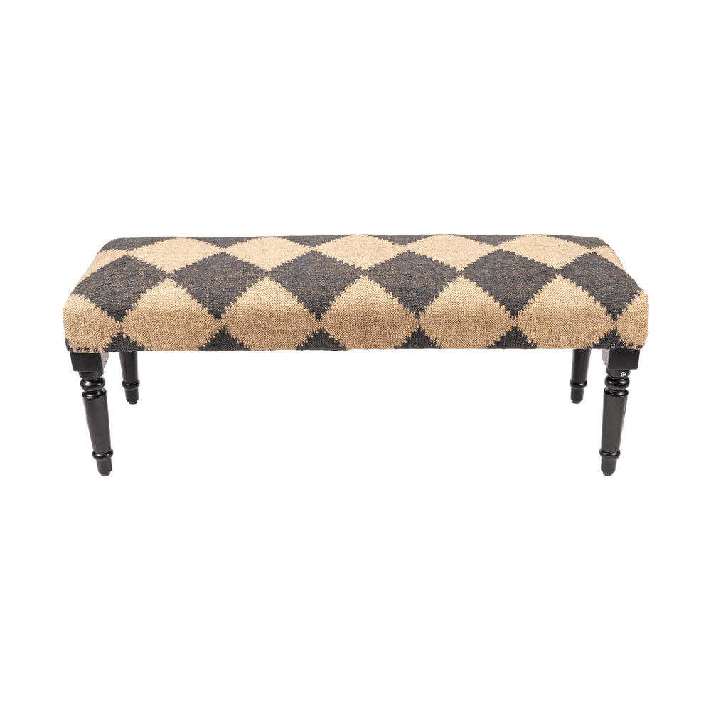 47" Tan And Black Black Leg Checkered Upholstered Bench - Homeroots - Flyclothing LLC