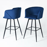 Set of Two 28" Rose And Black Velvet And Steel Low Back Bar Height Bar Chairs