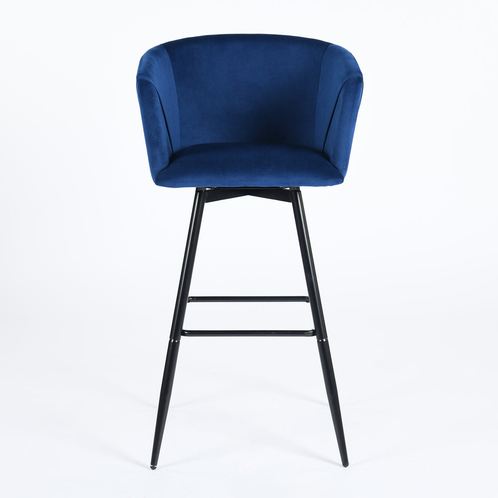 Set of Two 28" Rose And Black Velvet And Steel Low Back Bar Height Bar Chairs