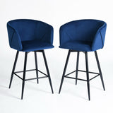 Set of Two 28" Blue And Black Velvet And Steel Low Back Bar Height Bar Chairs - Homeroots