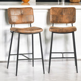 Set of Two 27" Brown And Black Faux Leather And Steel Low Back Counter Height Bar Chairs - Homeroots