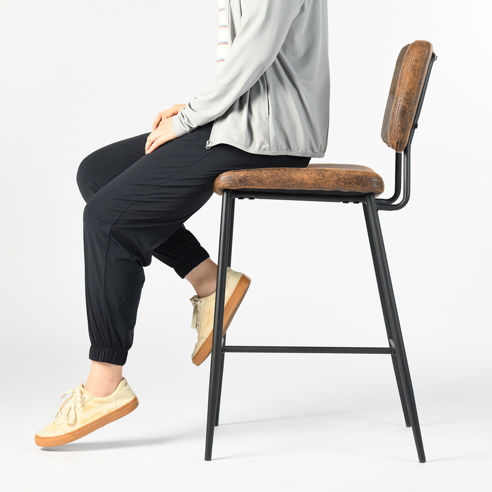 Set of Two 27" Brown And Black Faux Leather And Steel Low Back Counter Height Bar Chairs - Homeroots - Flyclothing LLC