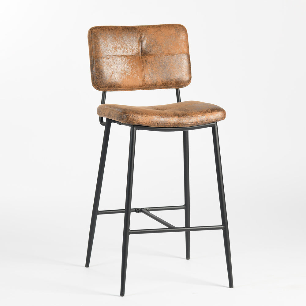 Set of Two 27" Brown And Black Faux Leather And Steel Low Back Counter Height Bar Chairs - Homeroots - Flyclothing LLC