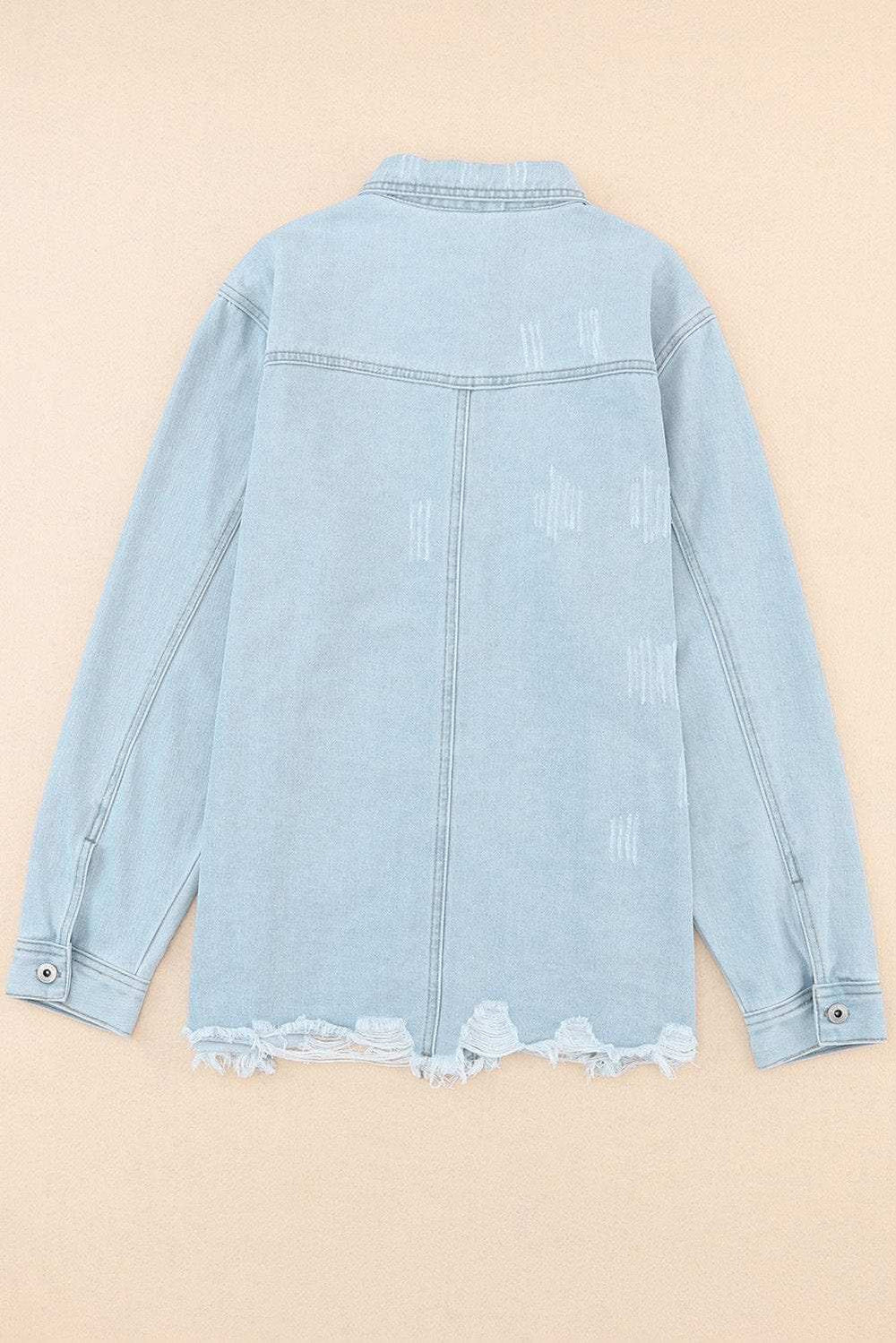 Flap Pocket Raw Hem Denim Jacket - Trendsi - Flyclothing LLC