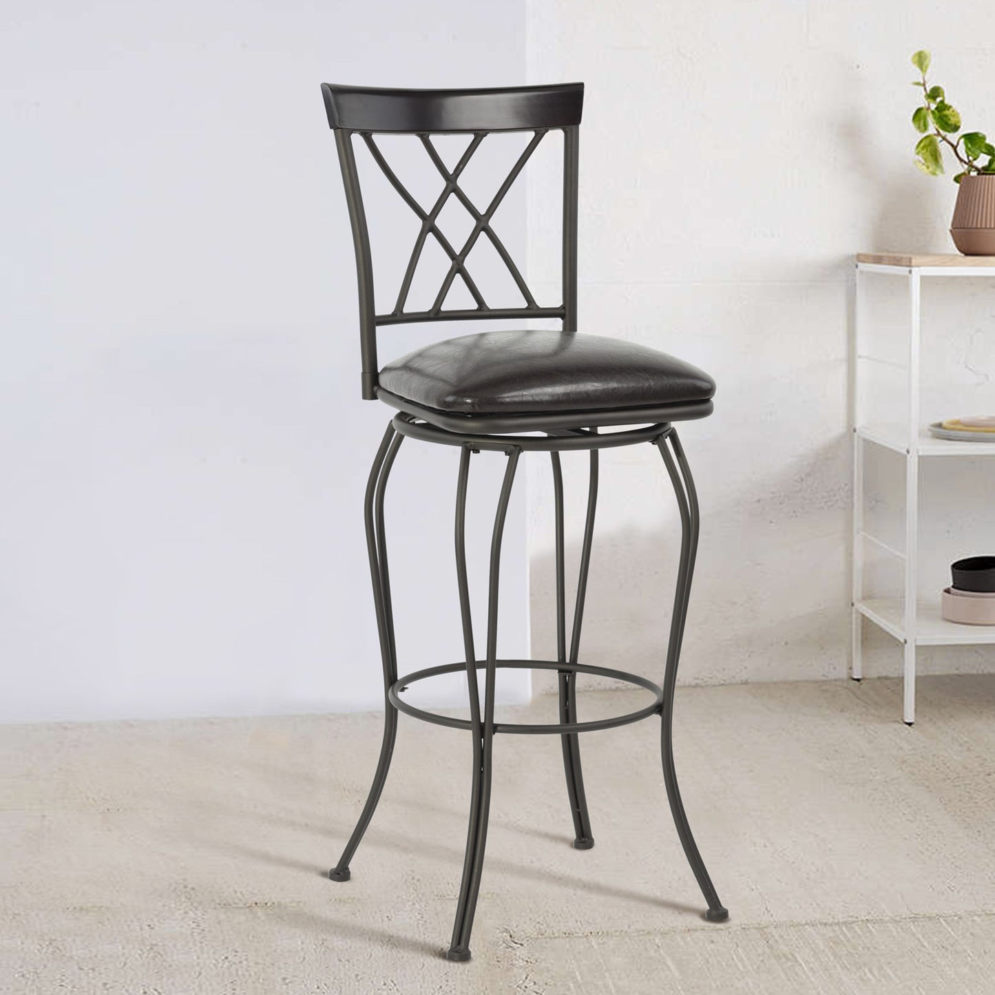 Set of Two 30" Black Faux Leather And Steel Swivel Bar Height Bar Chairs - Homeroots - Flyclothing LLC