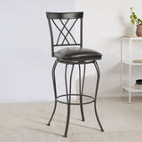 Set of Two 30" Black Faux Leather And Steel Swivel Bar Height Bar Chairs - Homeroots - Flyclothing LLC