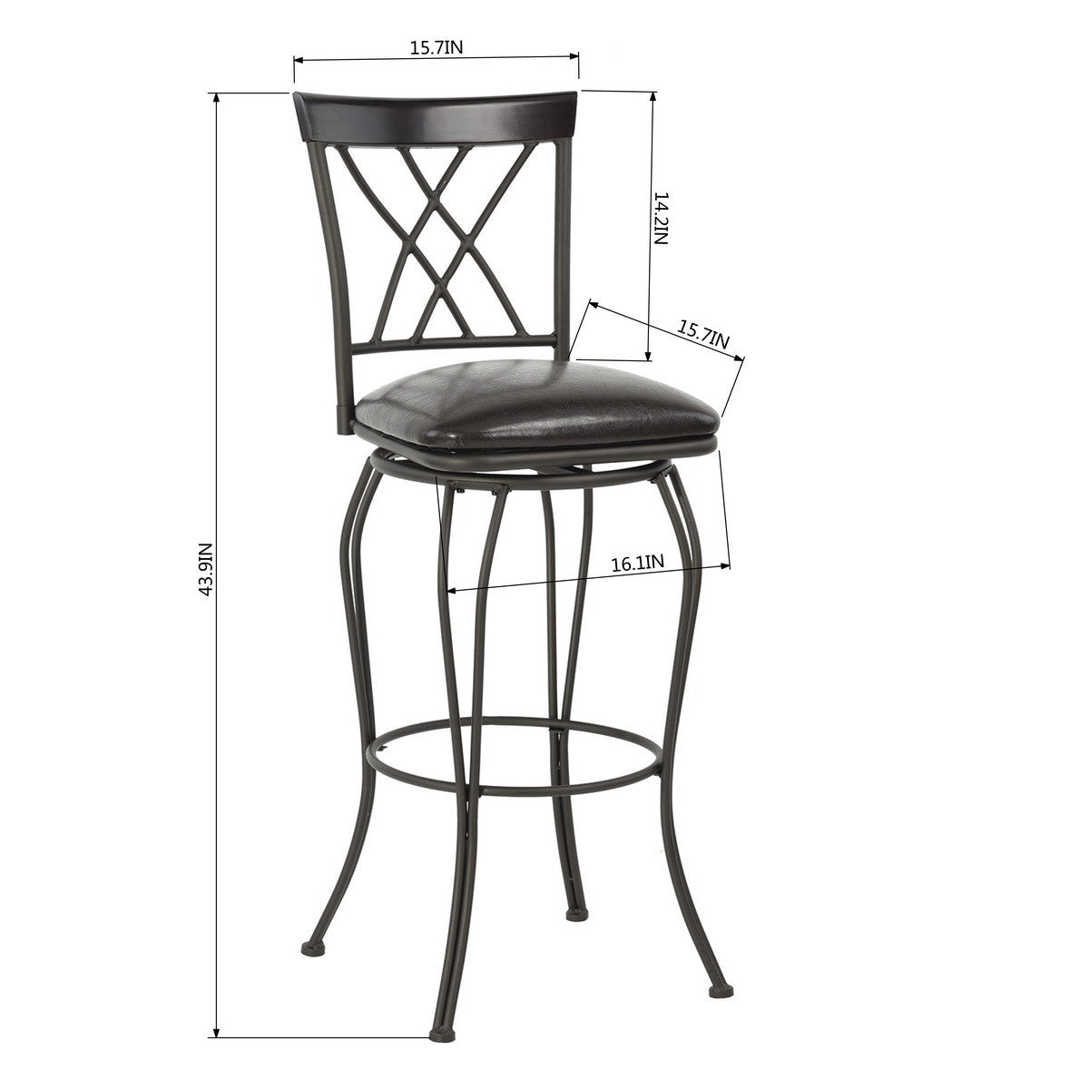 Set of Two 30" Black Faux Leather And Steel Swivel Bar Height Bar Chairs - Homeroots - Flyclothing LLC