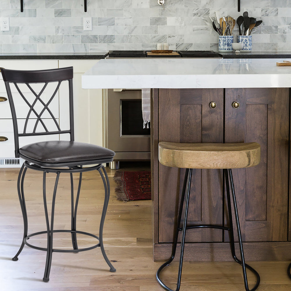 Set of Two 24" Black Manufactured Wood and Steel Counter Height Swivel Bar Chairs