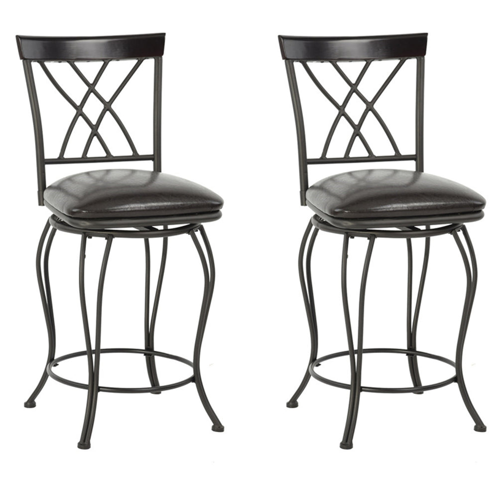 Set of Two 24" Black Manufactured Wood and Steel Counter Height Swivel Bar Chairs