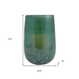 8" Green and White Glass Tabletop Hurricane Candle Holder With Candle - Homeroots - Flyclothing LLC