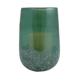 8" Green and White Glass Tabletop Hurricane Candle Holder With Candle - Homeroots