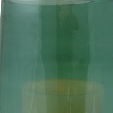 8" Green and White Glass Tabletop Hurricane Candle Holder With Candle - Homeroots - Flyclothing LLC