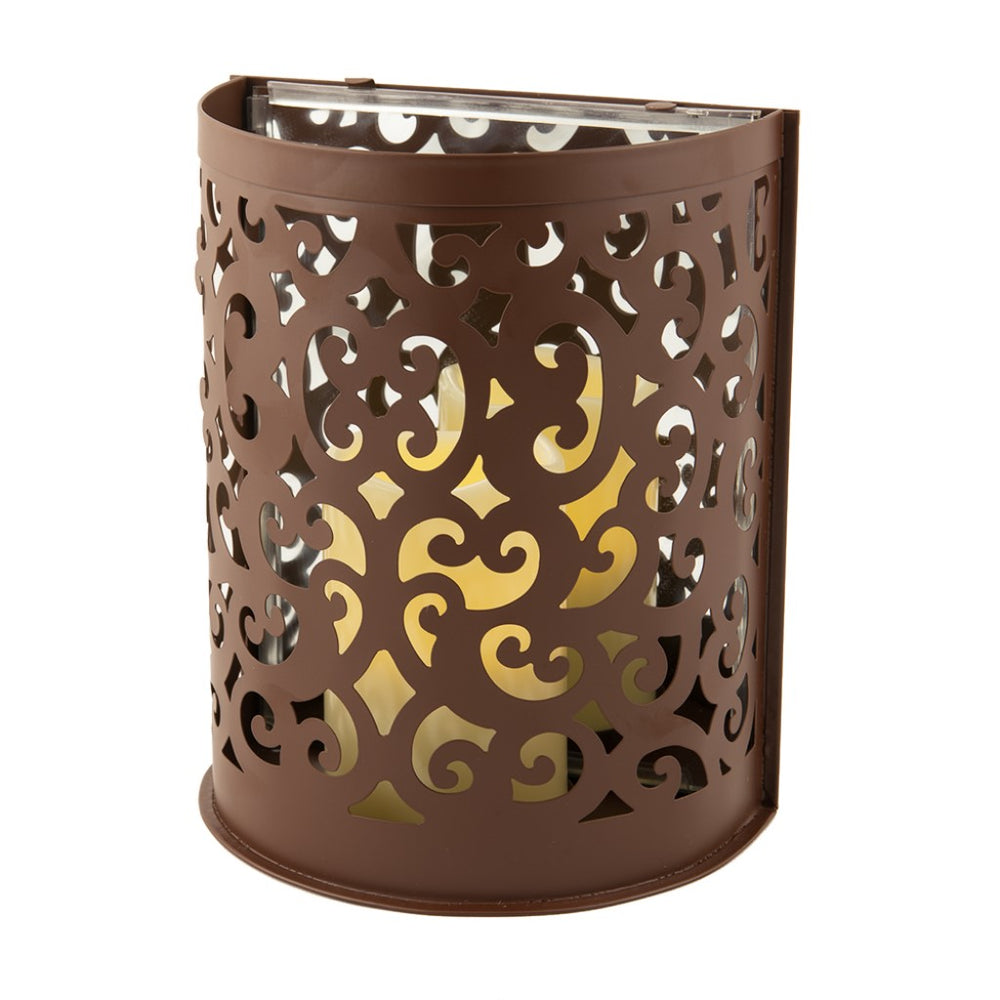 9" Brown Iron Floral Wall Sconce Candle Holder With Candle - Homeroots - Flyclothing LLC