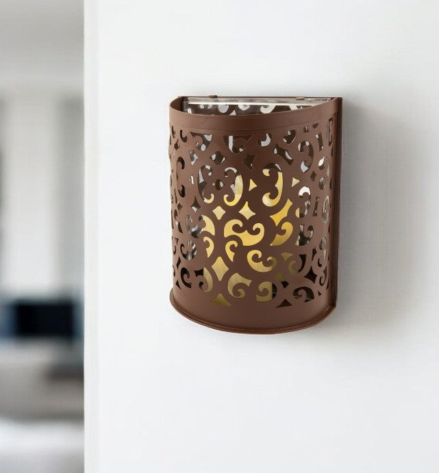 9" Brown Iron Floral Wall Sconce Candle Holder With Candle - Homeroots - Flyclothing LLC