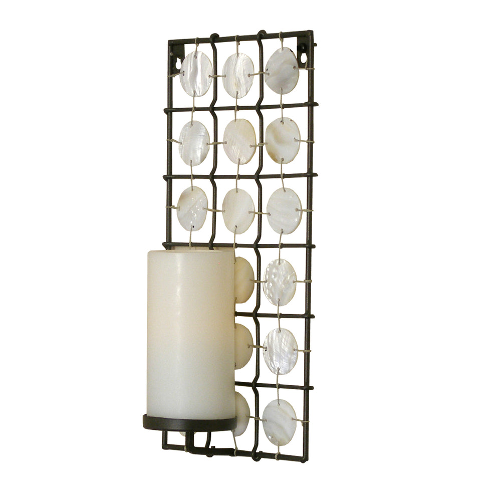 15" Brown and White Iron Geometric Wall Sconce Candle Holder With Candle - Homeroots - Flyclothing LLC